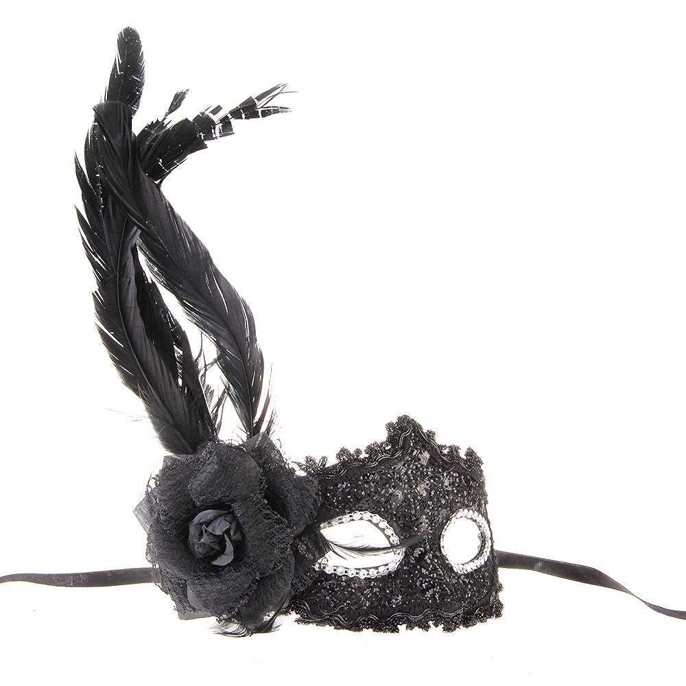 Máscara veneciana flor de la pluma de Venecia negra para de Halloween Carnaval
