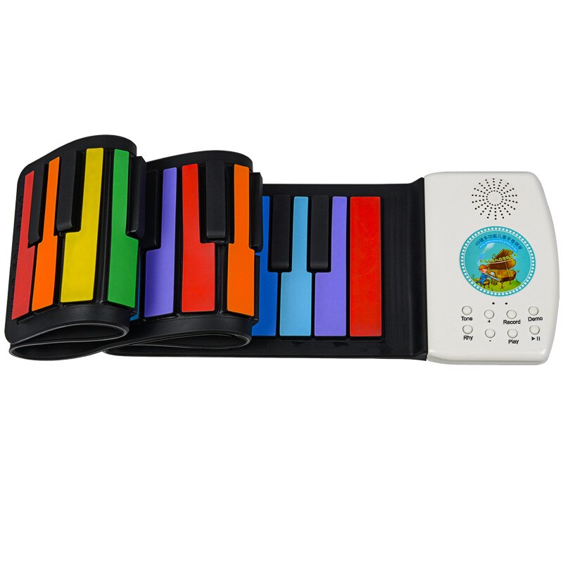 Roll Up Piano 49 Keys Silicone Portable Foldable Colorful Soft Keyboard Electronic Piano Rainbow Key rechargable: Color English