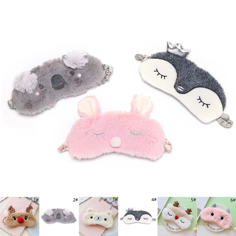 Sleep Eye Mask Cartoon Plush Eye Shade Bandage Rest Travel Relax Sleeping Aid Blindfold Cover Eye Patch Eye Care Tool