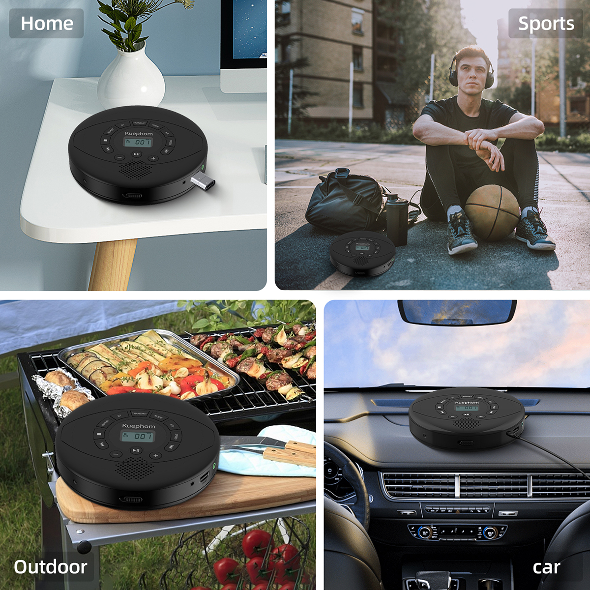 Bærbar cd-afspiller med bluetooth genopladelig discman med højttaler og øretelefoner walkman cd med højttaler og bluetooth-sender