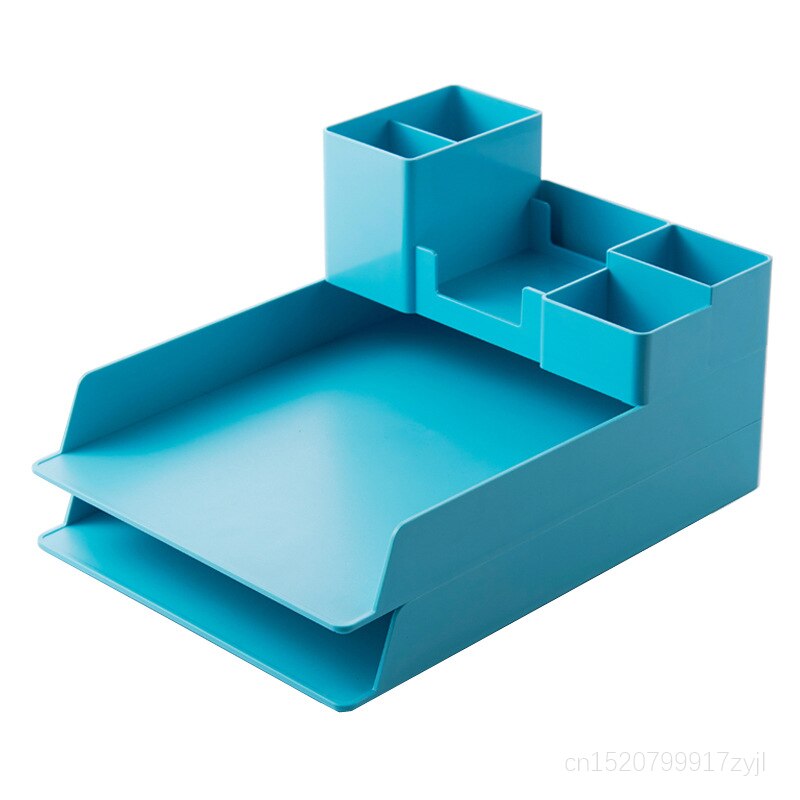 Aqua stablet akryl skrivebord tilbehør opbevaringsskuffer desktop  a4 brev filbakker blyant kop skrivebord arrangør sæt skrivebord arrangører: 2 plus 1- blå