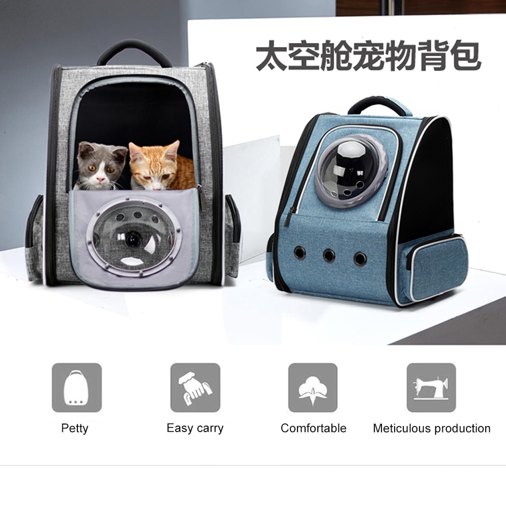 Mochila para gatos, bandolera doble de viaje transpirable, cápsula espacial, transporte para gatos, Bolso pequeño para mascotas, bolso de transporte para gatos