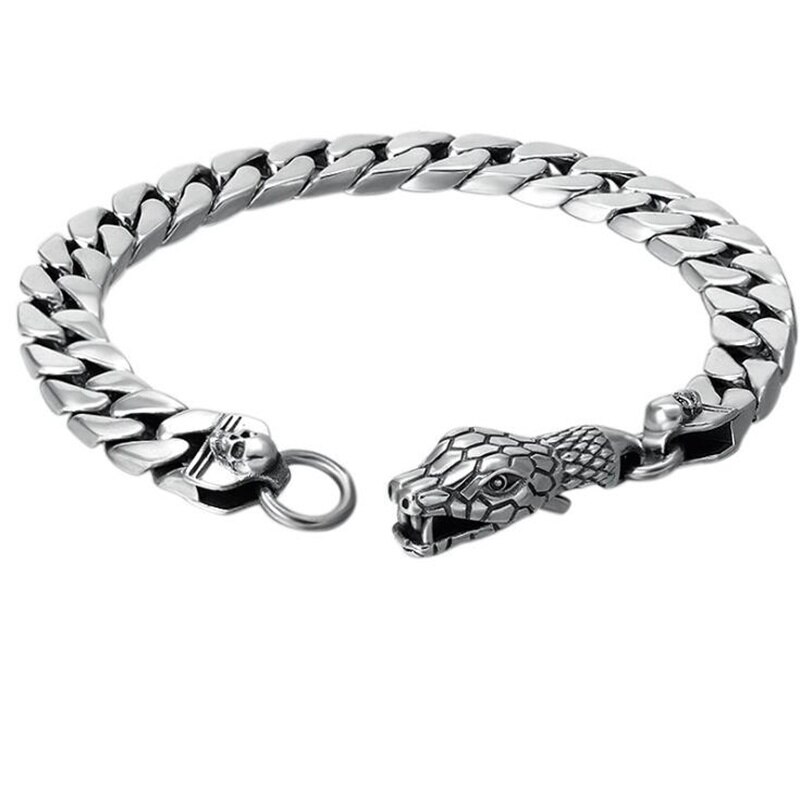 Los hombres de pulsera de metal damas punk muy grandes serpiente cráneo suave pulsera de la joyería