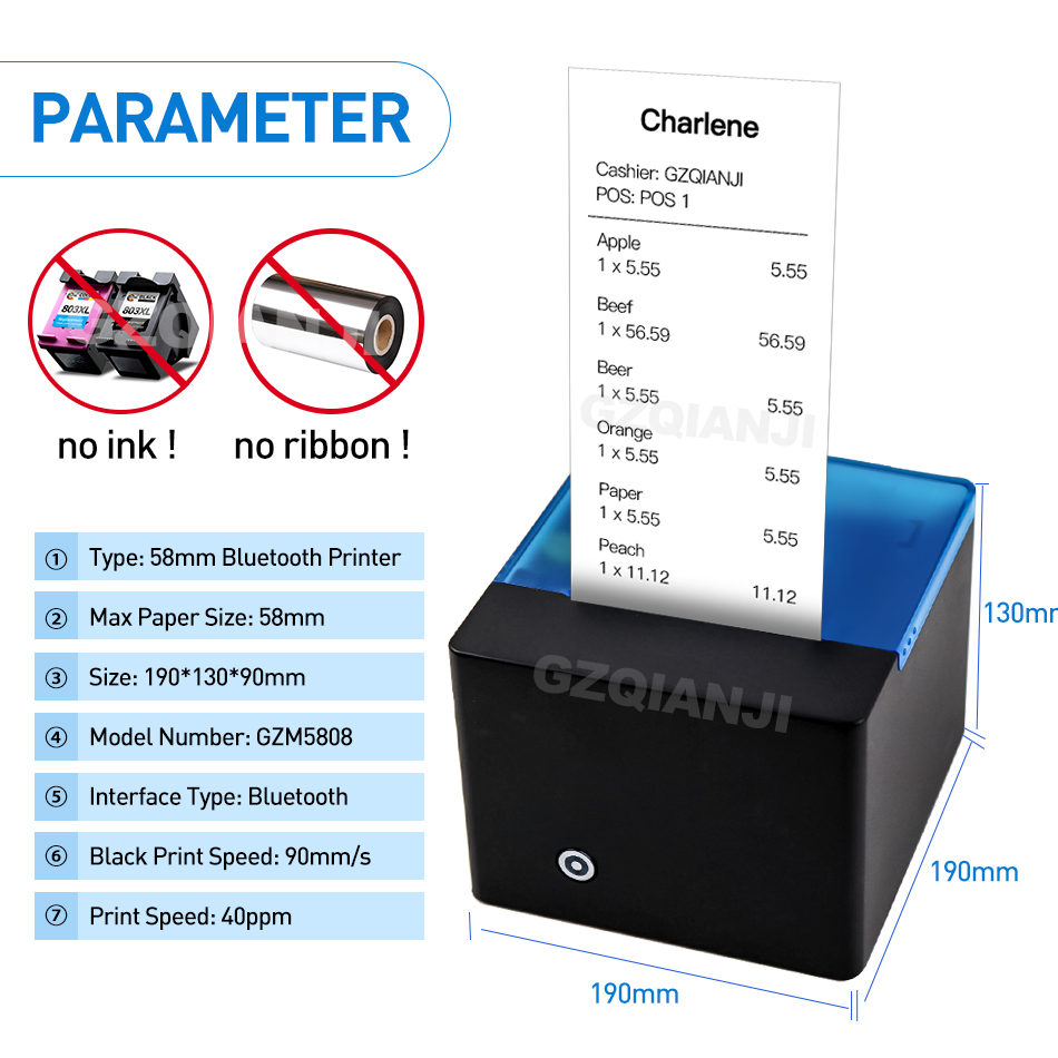58mm Mini Thermal Receipt Bluetooth USB POS Printer Big Paper Warehosue for Restaurant Store Receipt Phone Print Loyverse POS