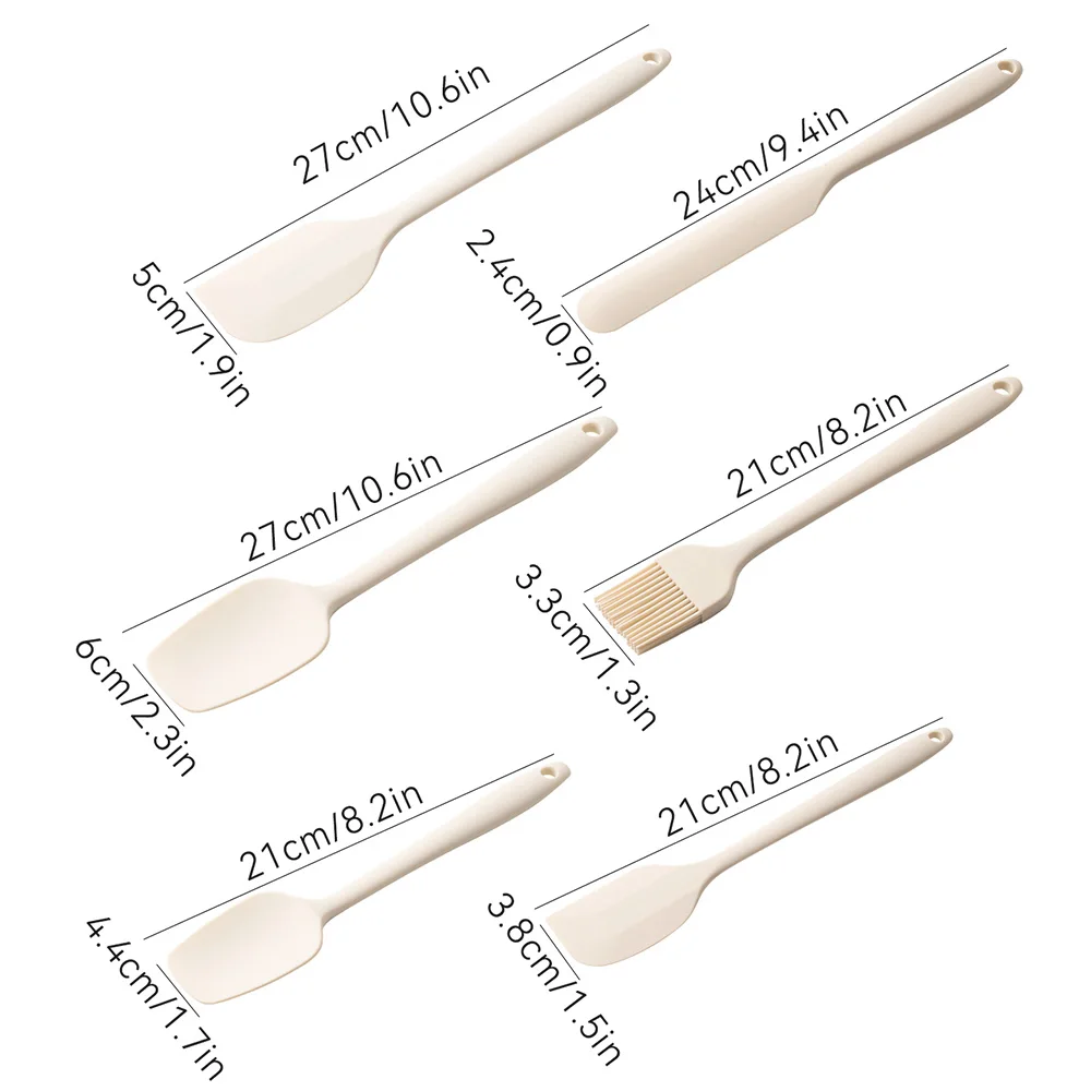 Graues 6-teiliges Silikon-Spatel-Set, lebensmittelecht, antihaftbeschichtet, hitzebeständige Spatel, Wender zum Kochen, Backen, Mischen, Backen