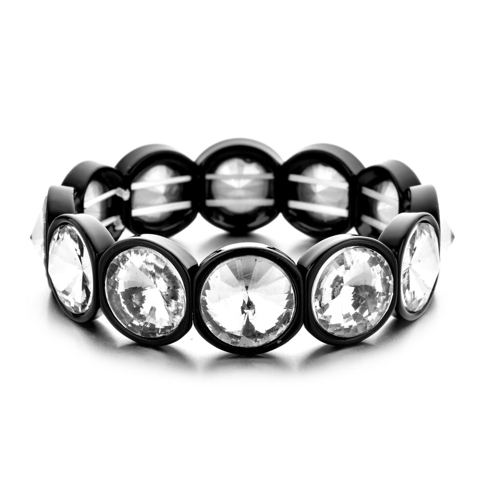 ZMZY, pulsera elástica de cristal grande bohemia Vintage hecha a mano, brazalete elástico esmaltado, pulsera de cuentas de azulejo de arcoíris para joyería de mujer: Pistola negra plateada