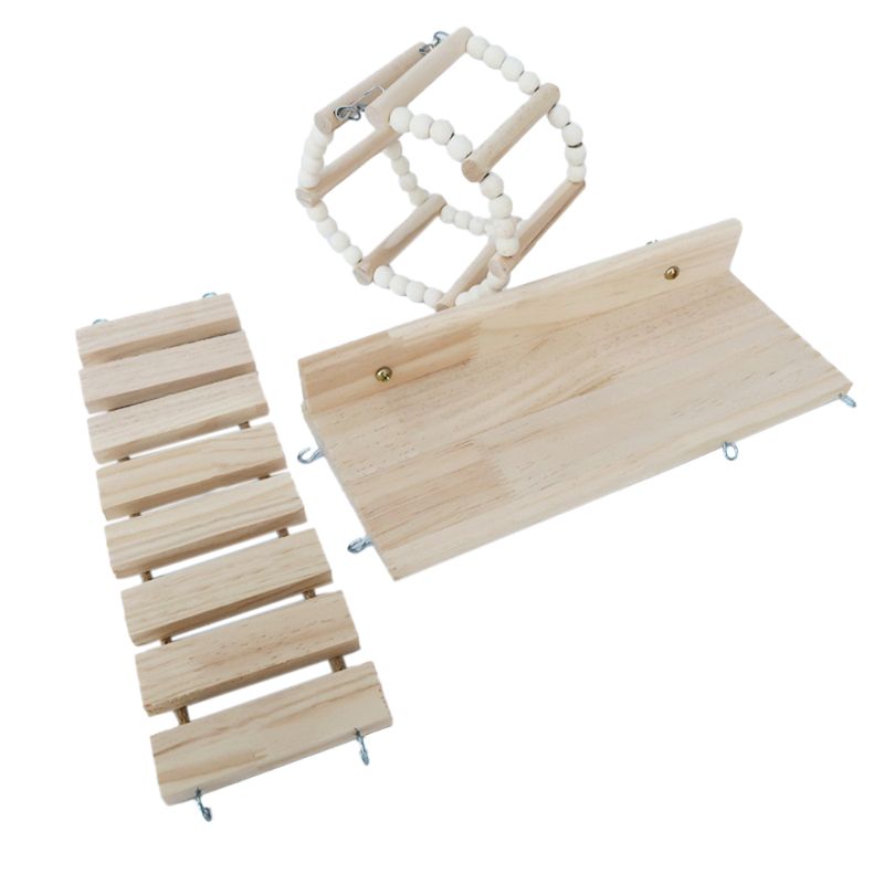 3Pcs Houten Hamster Platform Klimmen Ladder Swing Play Set Vogel Papegaai Zitstokken Speelgoed Kleine Huisdier Kooi Oefening Speelgoed Sky wiel C42