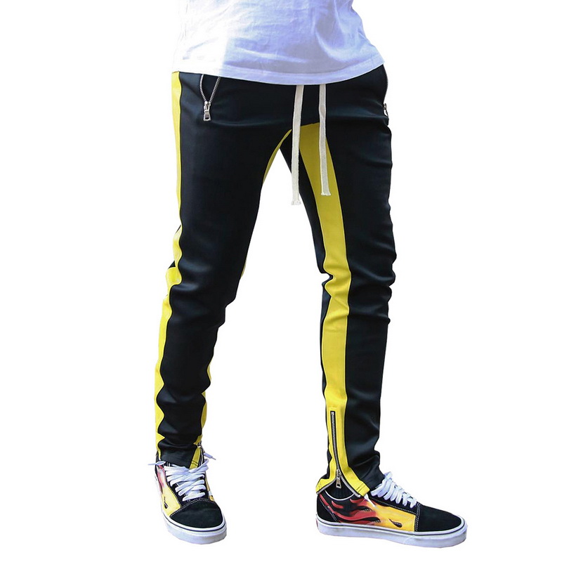Herre joggers lynlås afslappede bukser fitness sportstøj træningsdragt underdele skinny sweatpants bukser sorte fitness gym jogger joggers: Xxl / Sort og gul