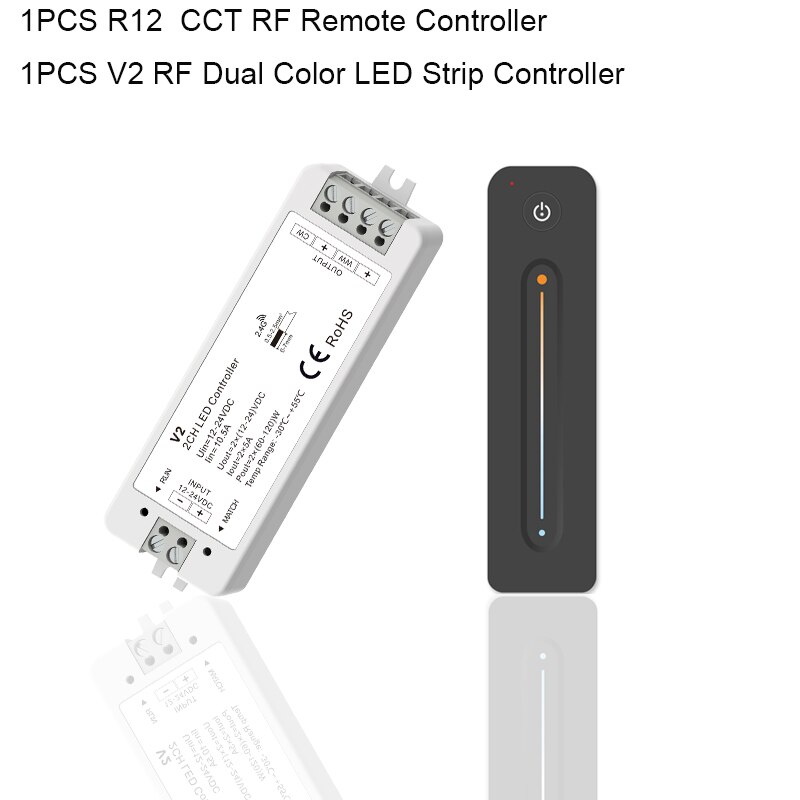 Ww Cw Led Controller Dc 12V 24V 2CH 10A 2.4G Draadloze Afstandsbediening Rf Led Dimmer voor Cct Daul Wit Led Strip Licht: V2-R12