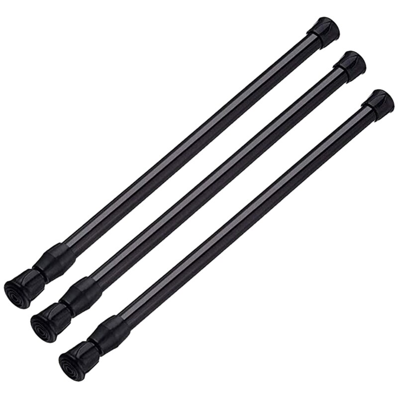 3PCS Tension Rod Black Spring Curtain Rods 27.5 to 47 Inch Expandable Curtain Rod Spring Loaded Tensions Rod: Default Title