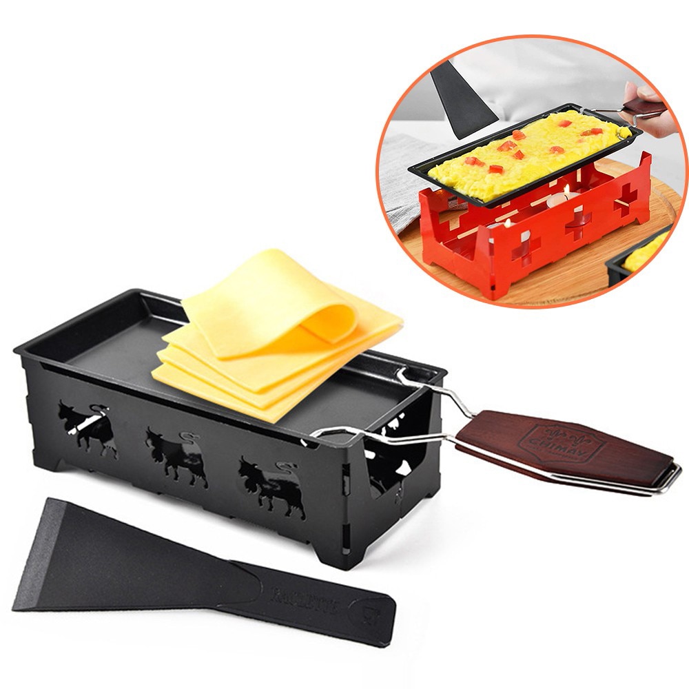Portable antiadhésif métal fromage Raclette four gril plaque Rotaster plaque de cuisson poêle ensemble manche en bois cuisine outils de cuisson