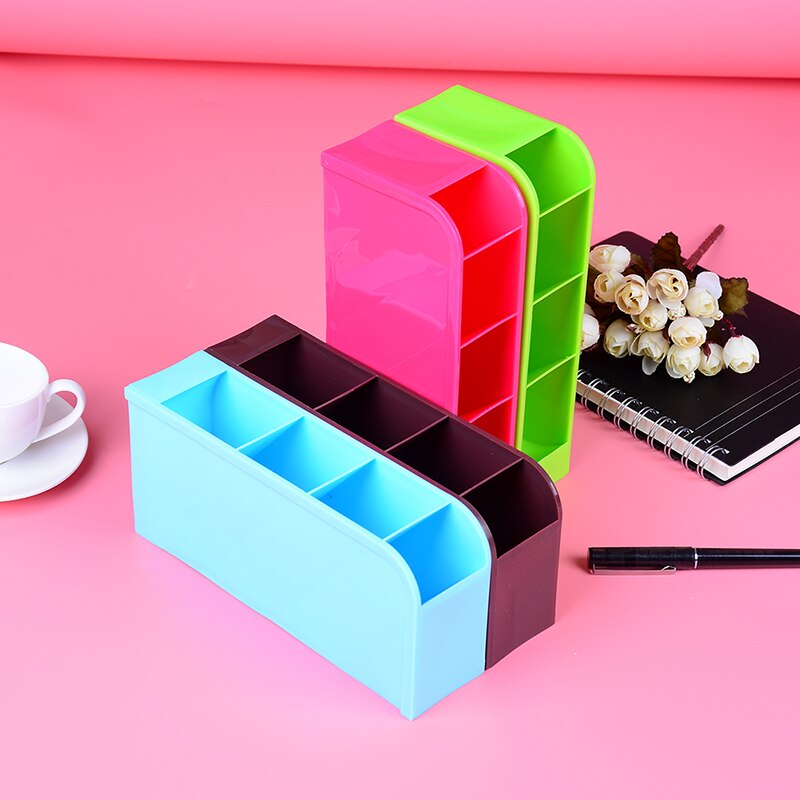 1Pcs 4 Compartment Desktop Storage Box Plastic Organizer Cosmetic Makeup Desk Holder