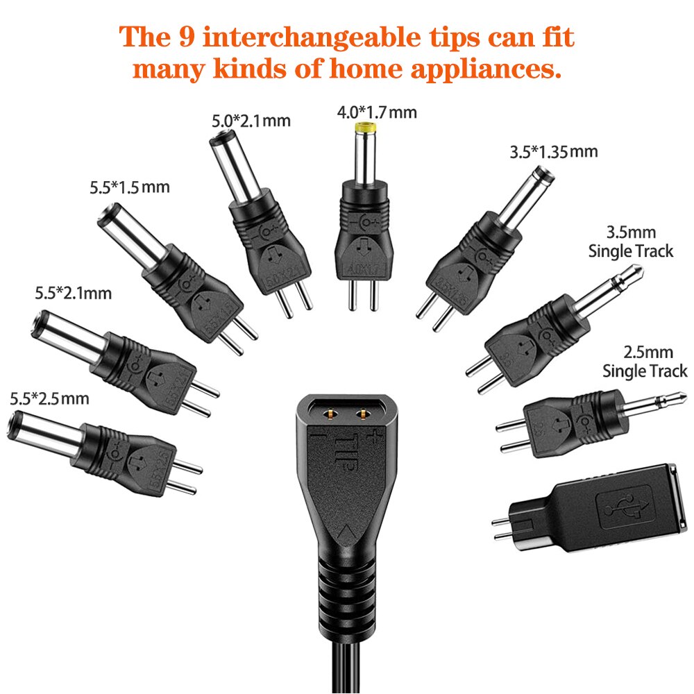 30W Universal AC Adapter Reversible Polarity Multi Voltage DC Power Supply, With 9pcs Adaptor Tips, Compatible With 3V to 12V