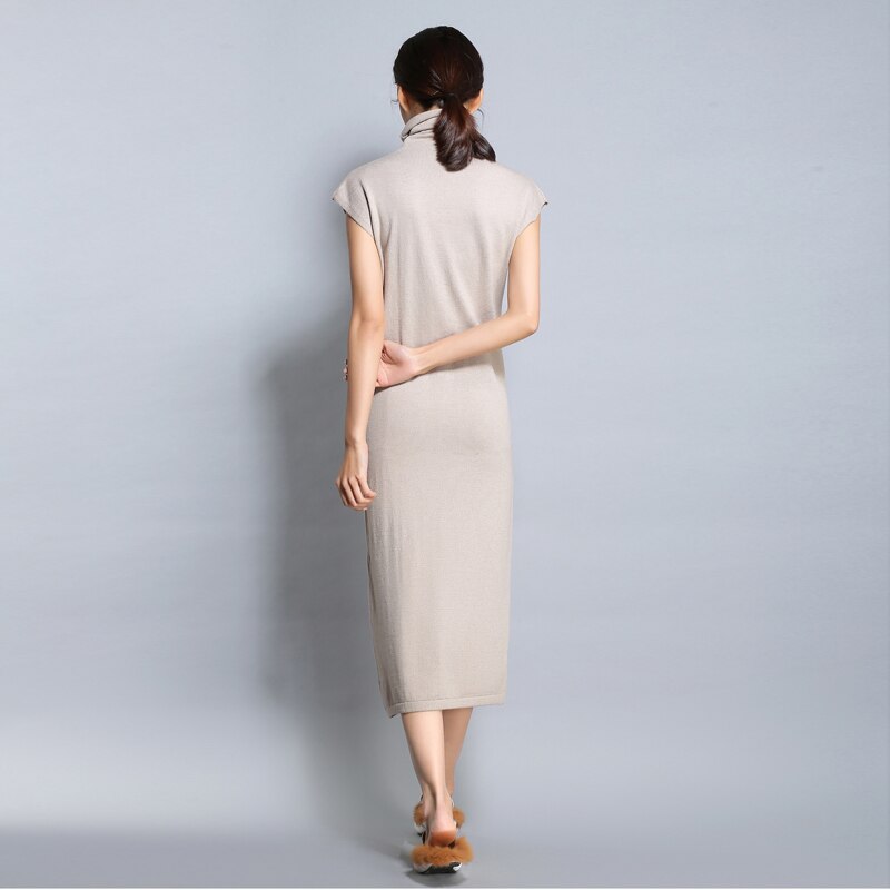 Women's Spring And Summer Cashmere Dresses Women Knitted Pullovers Female Long Solid Turtleneck