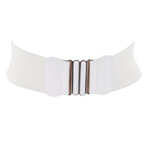 Cinturón de cuero PU ancho para mujer, cinturón de faja elástica con hebilla cuadrada, negro, cinturón decorativo: White