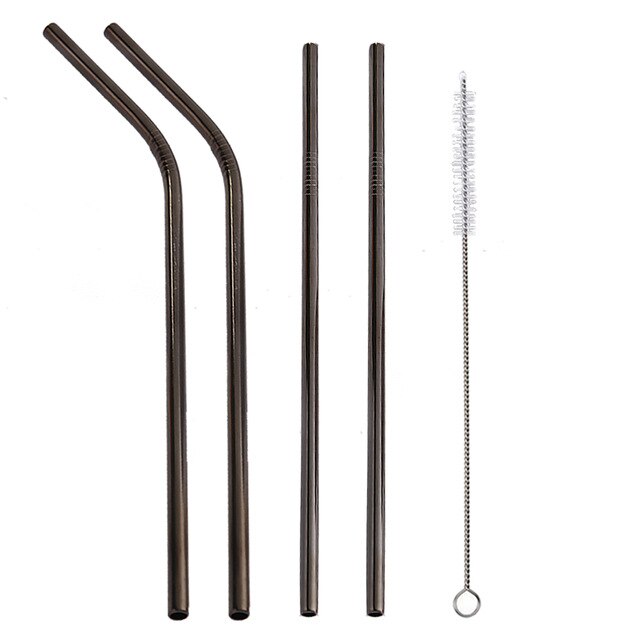4 Pcs 6mm Straw with Cleaner Brush Short cocktail tubes Long Metal Drinking tubules Drink Straws For Smoothies Tapioca Milk Tea: Long Black-4pcs