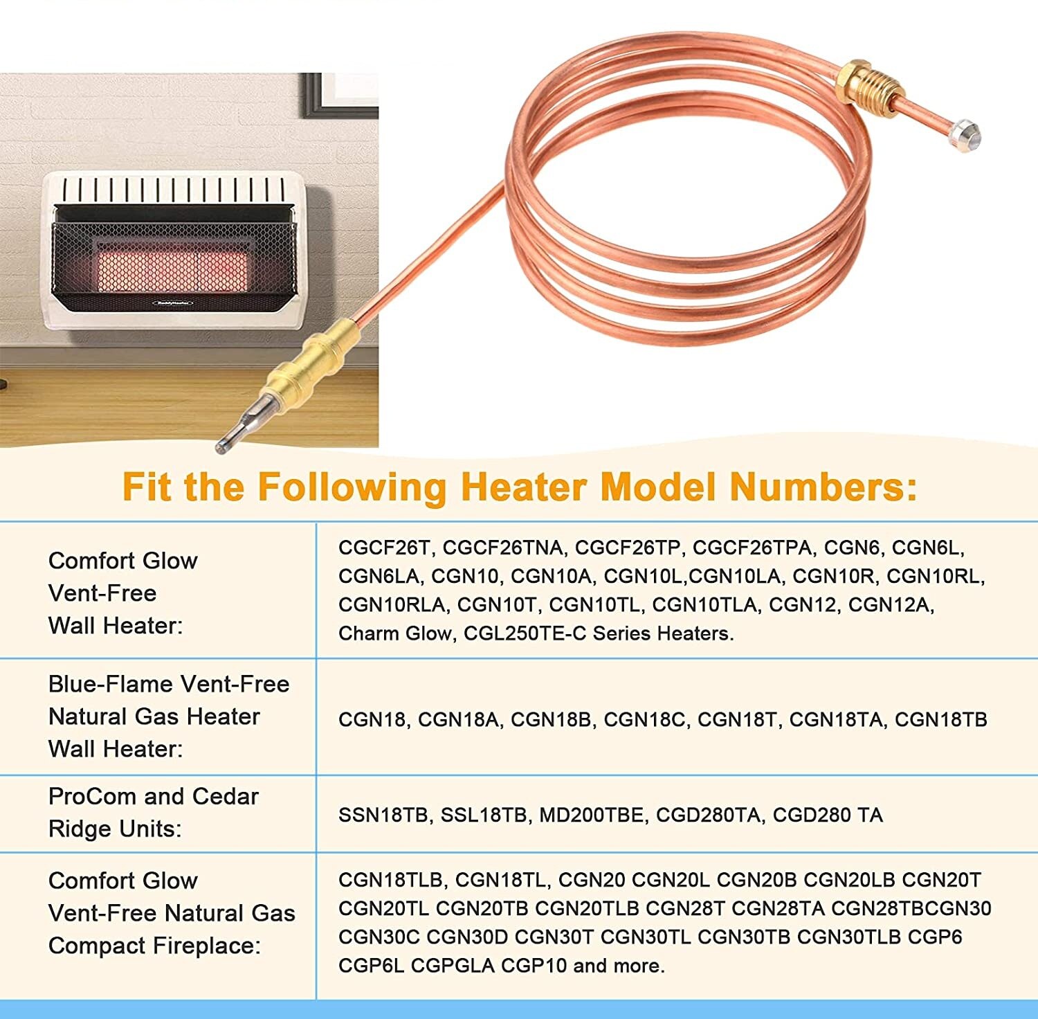 2pcs 39.5" Gas Heater Thermocouple 098514-01 Solid Copper Replacement for Desa LP Vent Free Wall Heater Comfort Fireplace Grill