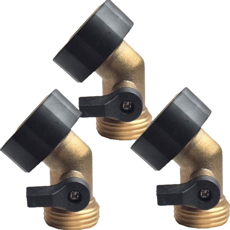 3 Pack Heavy Duty Brass Shut Off Valve 3/4 Inch Garden Hose Connector for Garden Hose and Water Faucet (Elbow)