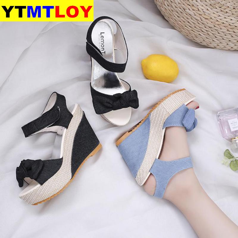 Vrouwen Schoenen Platform Sandalen Peep Toe Wiggen Enkel Gespen Sandalia Espadrilles Vrouwelijke Casual Leisure Enkelband Hoge Hakken