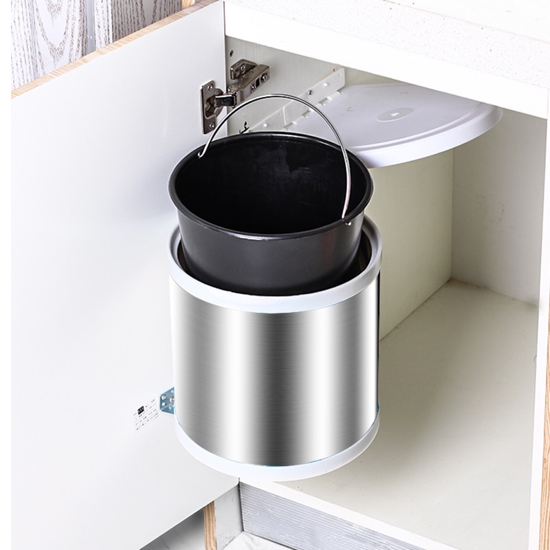 Stainless Steel Trash Can For Kitchen Garbage Poubelle Recessed Built-in Double Bucket Trash Bin Dustbin Hide Style Waste Bin