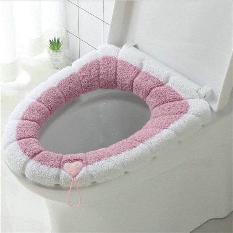 cómodo de invierno adulto de asiento de inodoro felpa aterciopelada grueso cálido baño Mat retrete lavable tapa Accesorios: 5