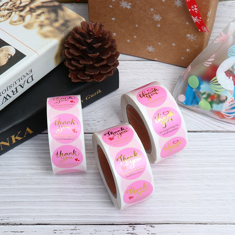 Pegatinas de agradecimiento para decoración de vacaciones, 500 Uds./rollo de pegatinas rosas para Navidad, de cumpleaños, favores, etiquetas, suministros de correo, Festival
