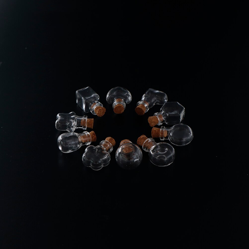 10 formen Mini Glas Flaschen Schlüssel Kette Anhänger Kleine wünschen Flaschen Mit Kork Phiole Kunst Gläser Für Armbänder 2,4 cm