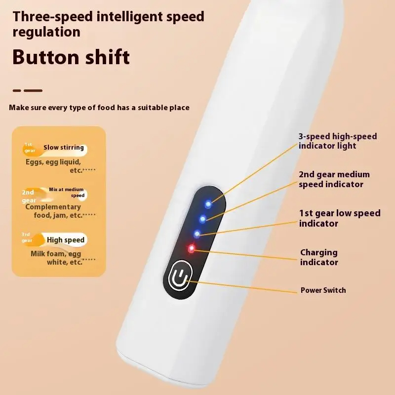 Mini melkopschuimer, draagbare eierklopper, draagbare koffiemachine, roommaker, 3 snelheden huishoudelijke keuken voedsel ingrediëntmixer