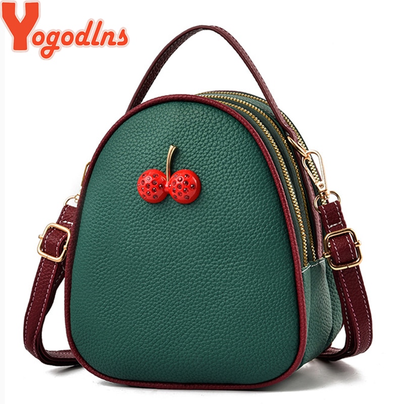 Yogodlns PU Leder Schulter Taschen Frauen Runde Mini Hülse Tasche Crossbody-tasche für Nette Teenger Mädchen Kirsche Pack