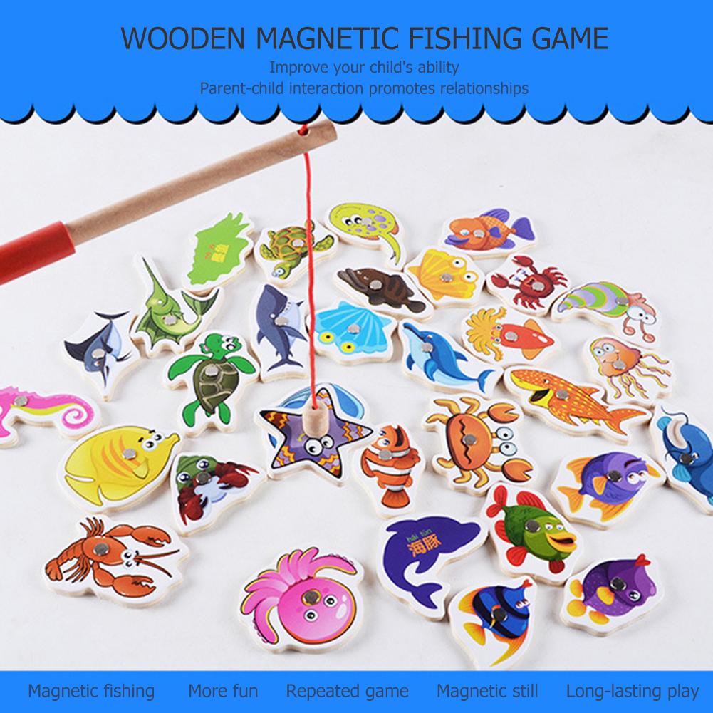 32pz1 impostato di legno a bordo di pesca, mini marino granchio pesce di puzzle, giocattolo di pesca magnetica, all'aperto giocattolo per i bambini