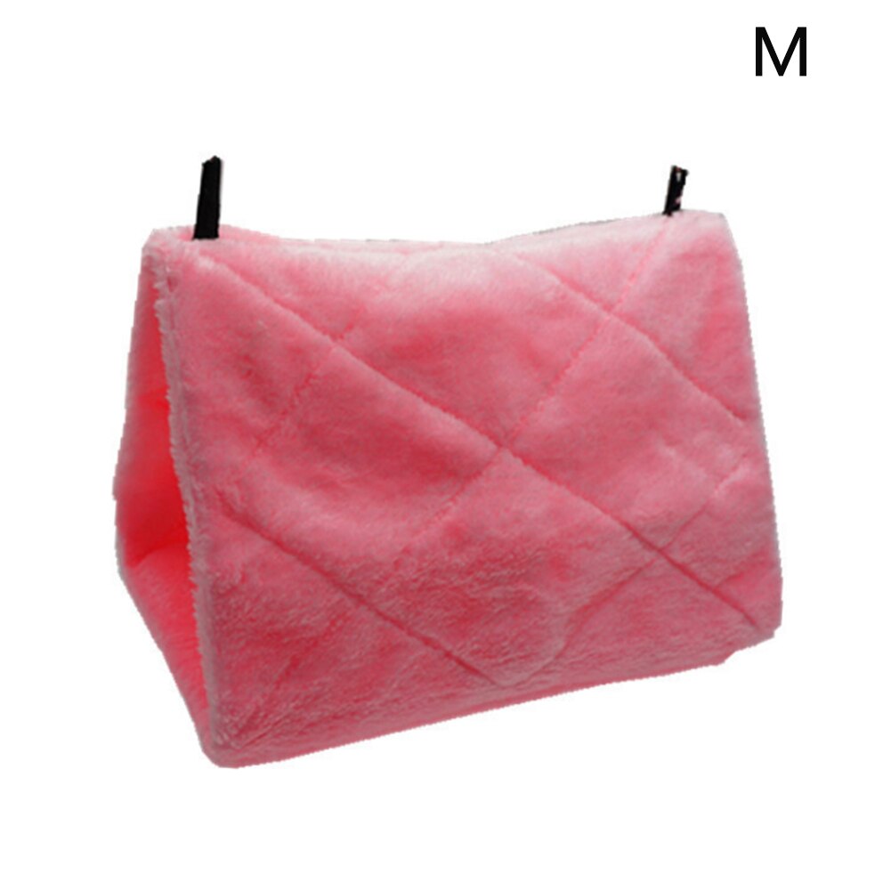 Winter Warme Zachte Pluche Indoor Vogelnest Opknoping Kooi Tent Home Decor Multifunctionele Papegaai Hangmat Huisdier Speelgoed Verdikte Driehoek Bed: Roze / S