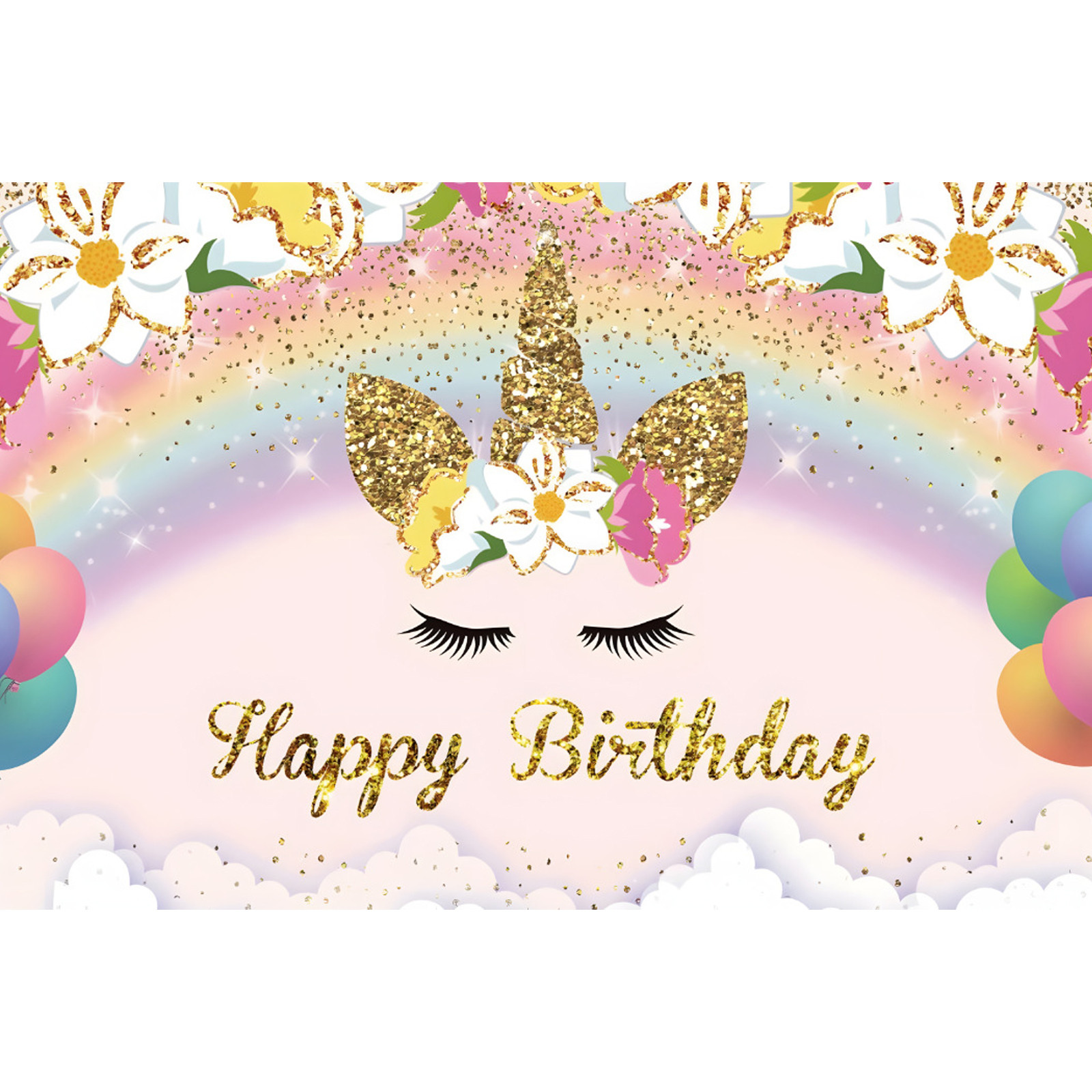 Unicorn Background Girl Birthday Party Decoration Unicorn Theme Cake Table Banner Photography Background Baby Shower Decoration: L / Gold