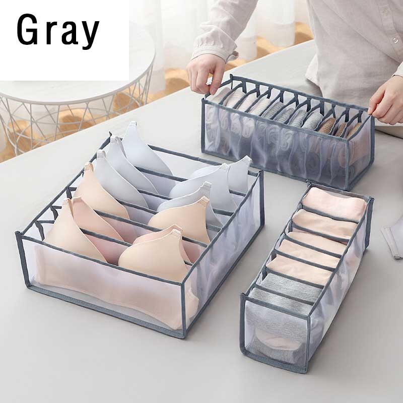 Organizadores de cajones para ropa interior, cajas organizadoras para sujetar ropa, calcetines, estantes para guardarropa, armario de almacenamiento, ropa interior: 3PCS Gray
