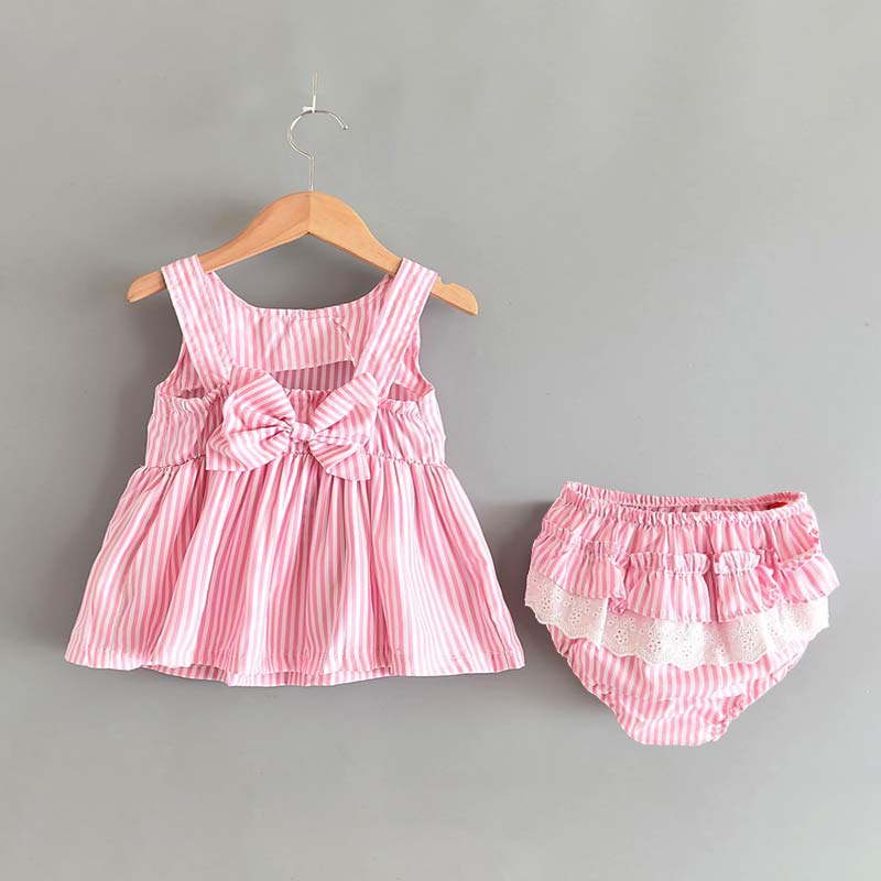 Abito a righe per neonate 2021 New Summer Newborn Girl Bow-knot Dresses costumi carini Toddler Kid abiti per bambini abiti: pink AZ2049 / 6m