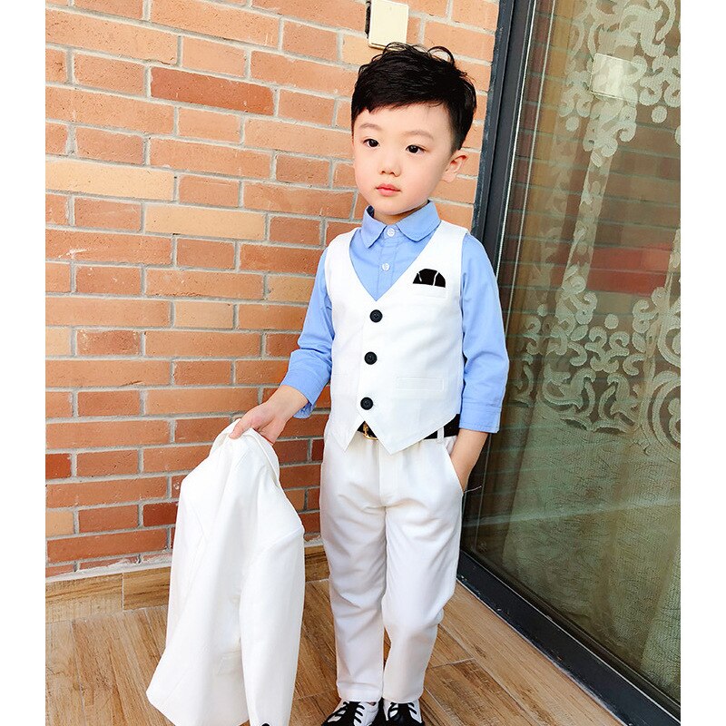 Children&amp;#39;s Formal Wedding suit Sets Boys navy Style Blazer Vest Pants 3pcs Outfits Kids Party Performance Costume