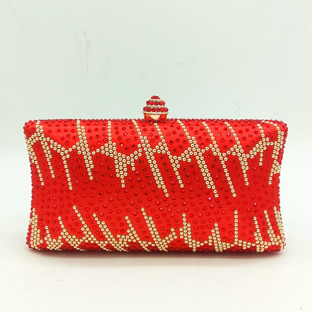 Boutique De FGG Green & Gold Gestreepte Vrouwen Clutch Kristal Avondtassen Dames Diamond Party Handtassen en Portemonnees: Red Crystal Bag