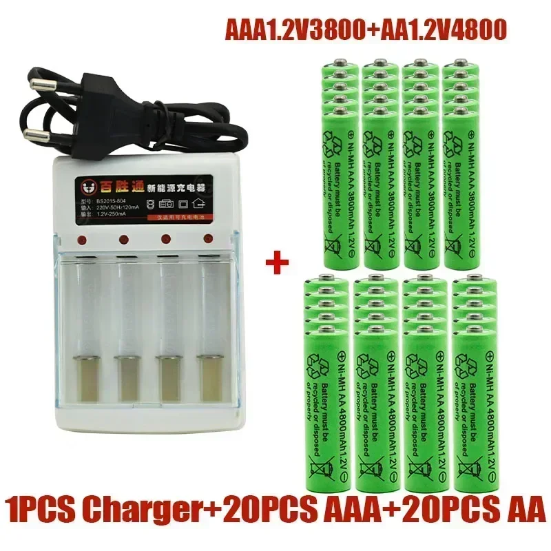 1,2 V AA 4800 mAh oplaadbare NI-MH-batterijen + 1,2 V AAA 3800 mAh oplaadbare batterij NI-MH-batterij: Clear