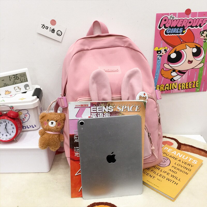 Zaino coniglietto carino da donna 3D zaino da coniglio addormentato impermeabile coreano per zaini animali stile Preppy per studenti adolescenti