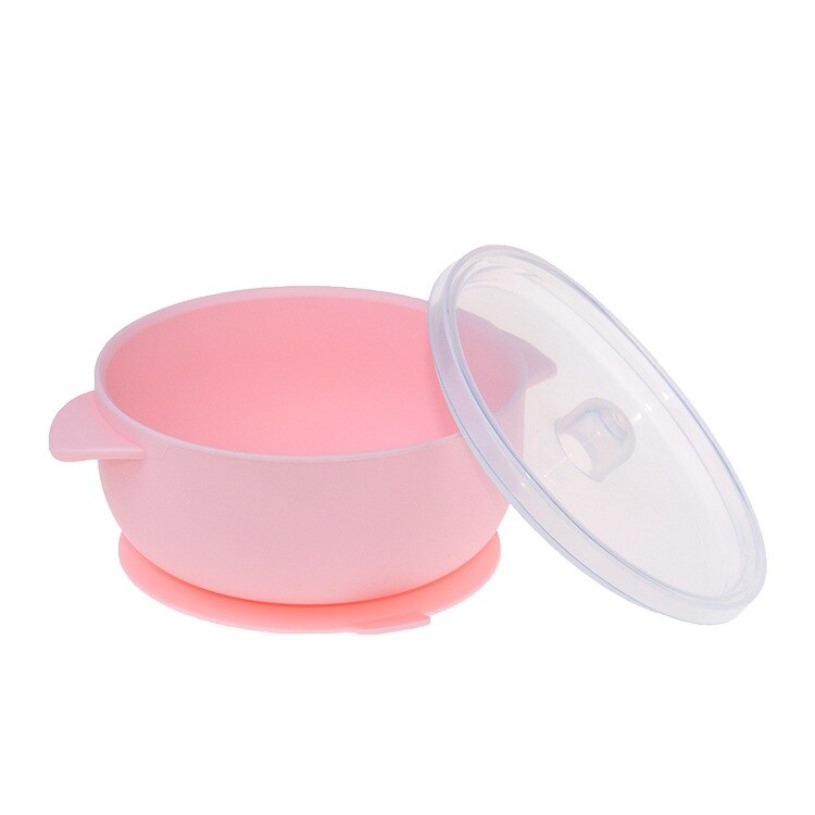 Anti-fald sugekop skålebestandig silikone skål med låg babytræning kosttilskud skål madvarer: Lyserød