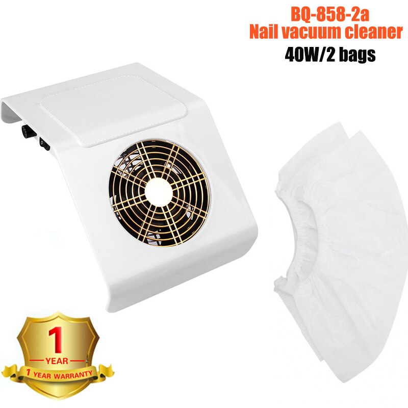 80W Strong Power Nail Dust Collector Nail Fan Art Salon Suction Dust Collector Machine Vacuum Cleaner Fan With Reusable Filter: BQ-858-2a-white
