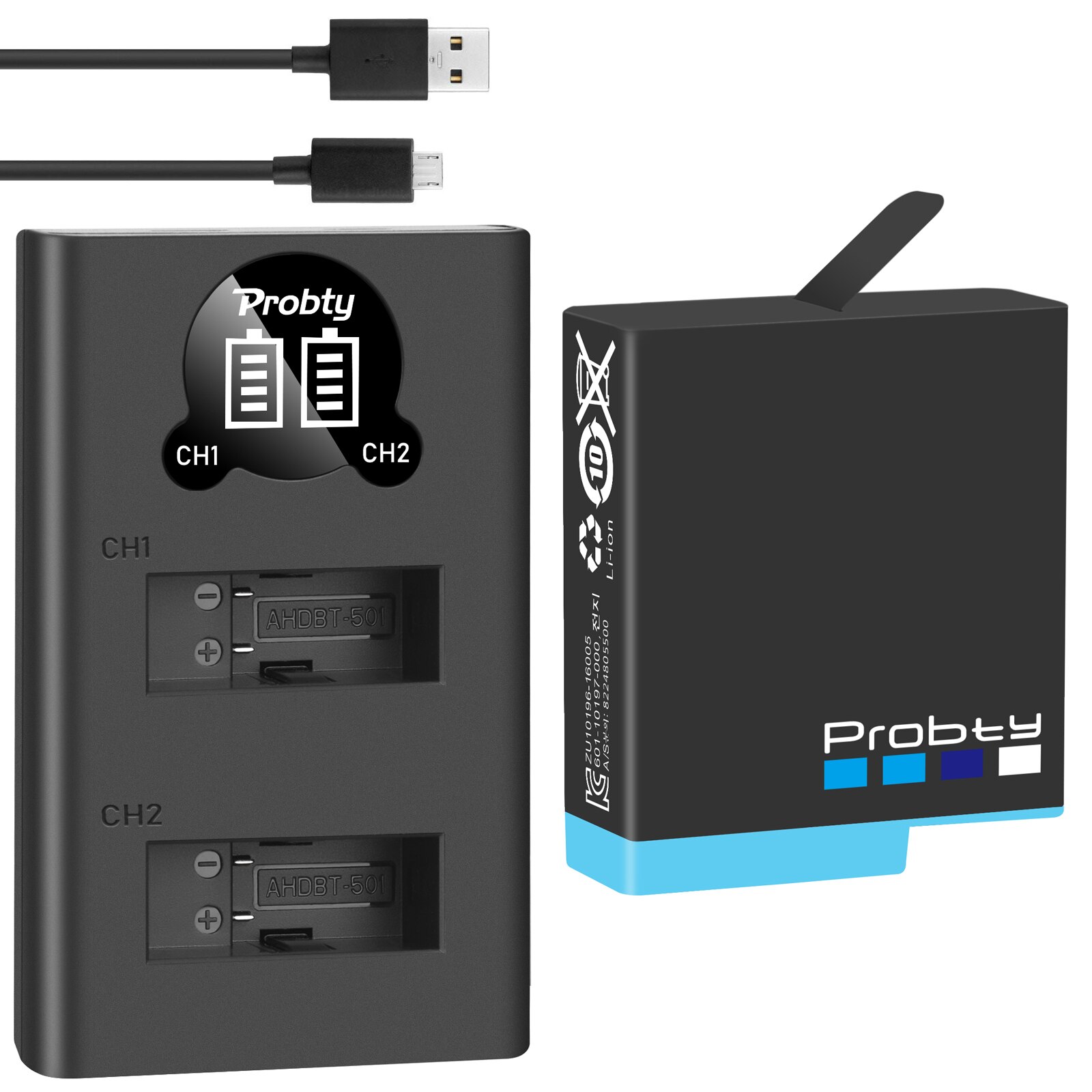Original Probty Für Gopro Hero 8 3PACK Batterie 2 Slot Ladegerät Kit Lagerung Box Ladegerät für Gopro Hero 8 7 schwarz Hero 6: 1BatteryWithCharger