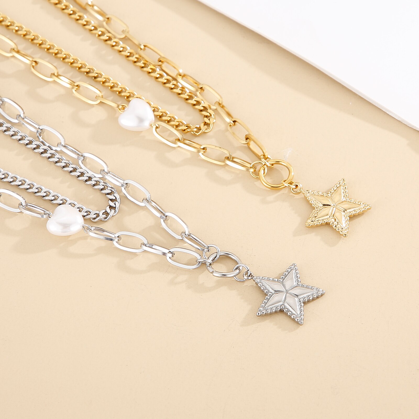 Kalen Dubbele Ketting Parel Ster Meisje Bedelarmband Dubbele Laag Goud Figaro Collier Voor Vrouwen Gouden Cubaanse Ketting