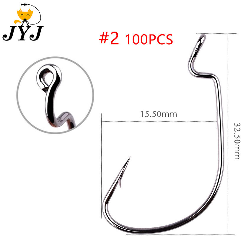 JYJ 100 pièces beaucoup d'hameçon de pêche offset, # 5/0 # 1/0 # 1 ... # 8 toutes tailles d'acier à haute teneur en carbone pour appâts à ver souple avec de grands yeux: YELLOW