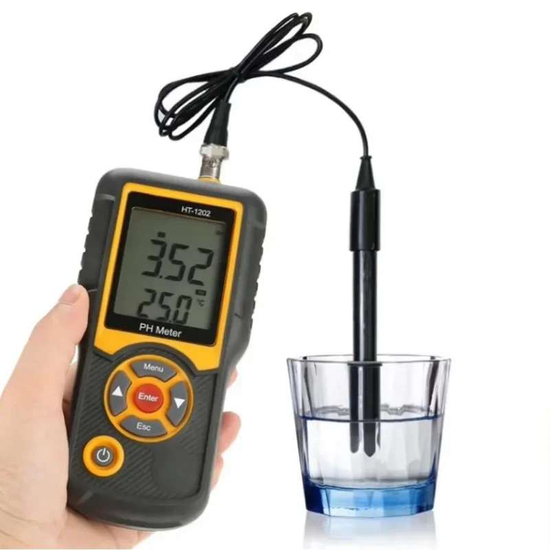 HT-1202 pH Meter,Mini PH Professional Digital Electronic Meter - with high measurement accuracy and with large LCD displays show PH or mV and temperature at the same time
