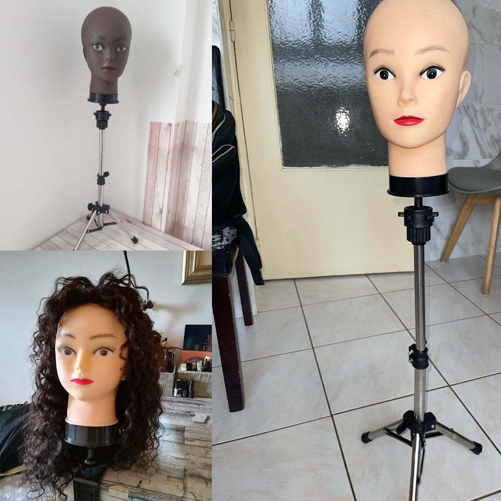 Cabeza de maniquí con trípode para hacer peluca, sombrero, gafas, máscara, exhibición, cosmetología, cabeza de maniquí para práctica de maquillaje, Kit de instalación de peluca