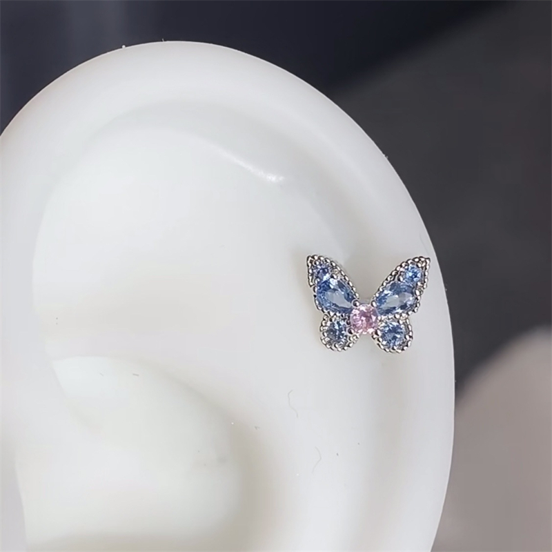 1 stücke glänzend Kreuz Blau Zirkon 316L Edelstahl Ohr Knochen Nagel Y2K Silber Farbe Ohrring für Frauen Cochlea zubehör: Gold-farbe