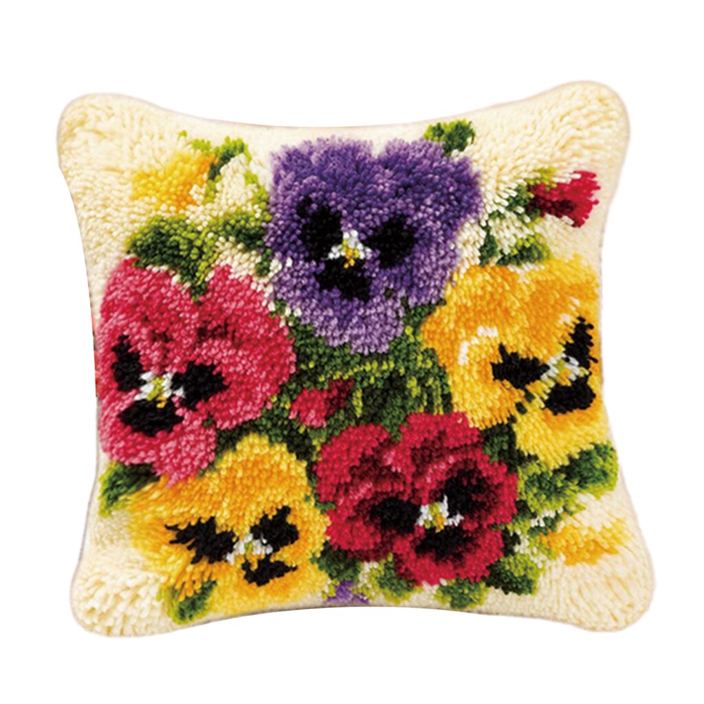 1 Set Decorative Flower Latch Hook Kits Embroidery Pillow Case Cushion Cover