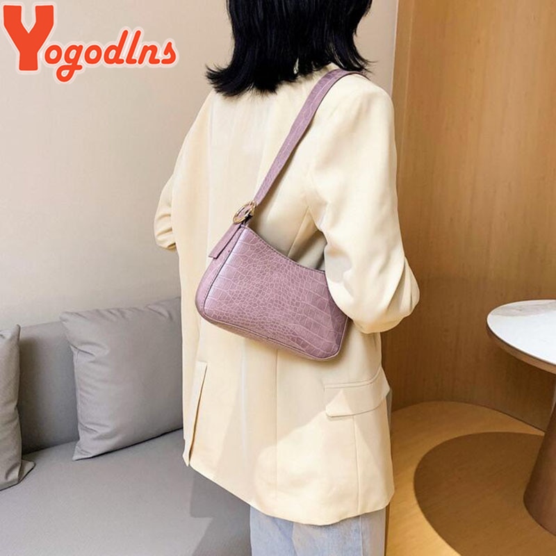 Yogodlns, de cocodrilo Retro, pequeño Bolso para mujeres, bajo el brazo, cuero de PU, calle, Casual, cremallera sólida, bolsos de hombro, Bolso para Mujer