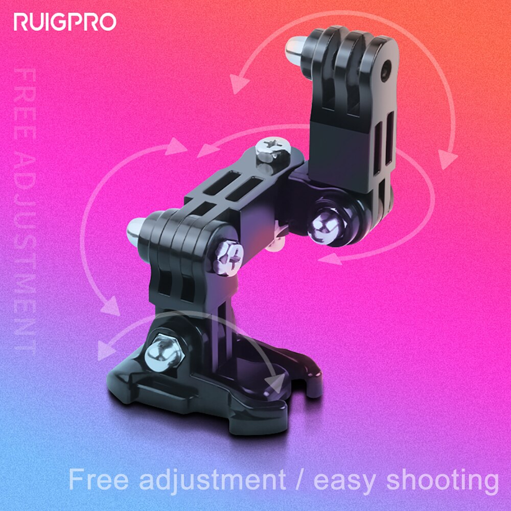Actionkamera tilbehør 4 veier platespillerknappfeste dji osmo go pro hero 10 9 8 7 6 5 h9r motorsykkelhjelm hakebrakettarm