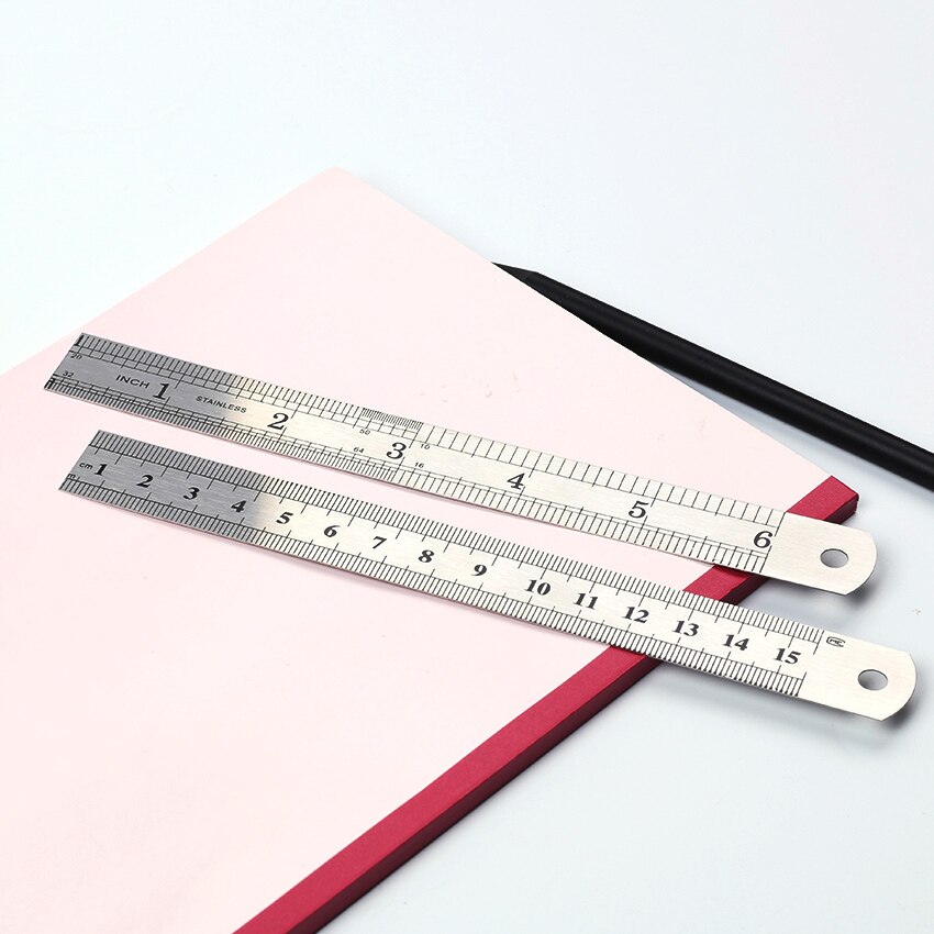 1PC Stainless Steel Metal Ruler Metric Rule Precision Double Sided Ruler Measuring Stationery 15cm